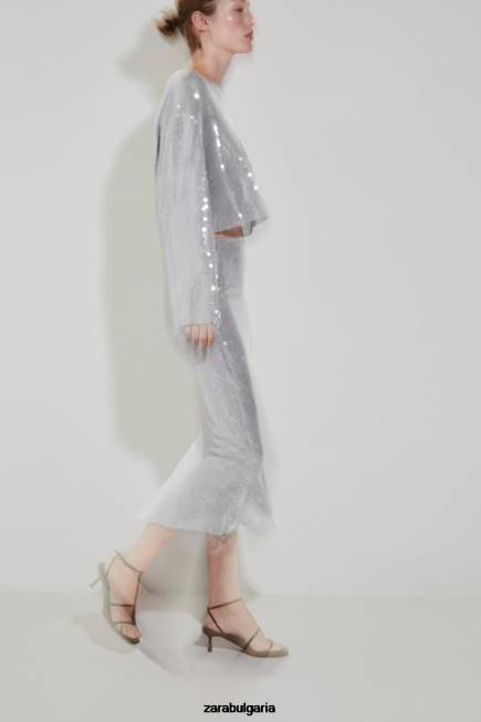Zara облекло 66FT930 Жени тениска с пайети сиво