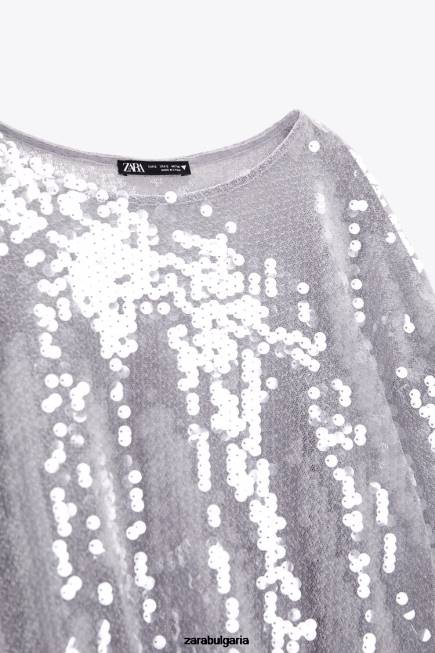 Zara облекло 66FT930 Жени тениска с пайети сиво
