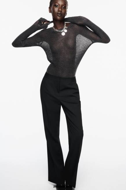 Zara облекло 66FT880 Жени разширен панталон с пълна дължина черен