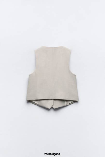 Zara облекло 66FT882 Жени вталена къса жилетка сиво/бежово
