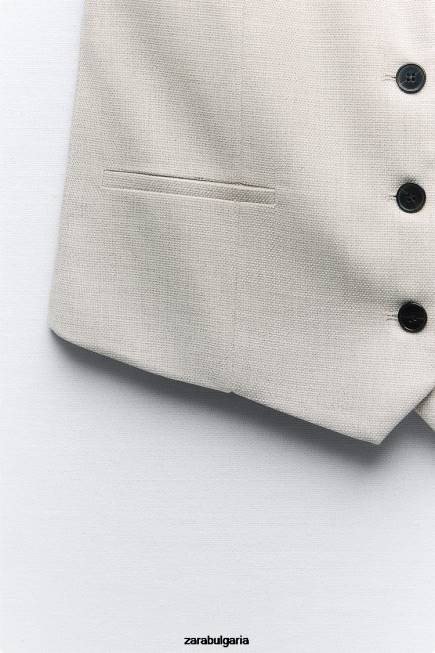 Zara облекло 66FT882 Жени вталена къса жилетка сиво/бежово