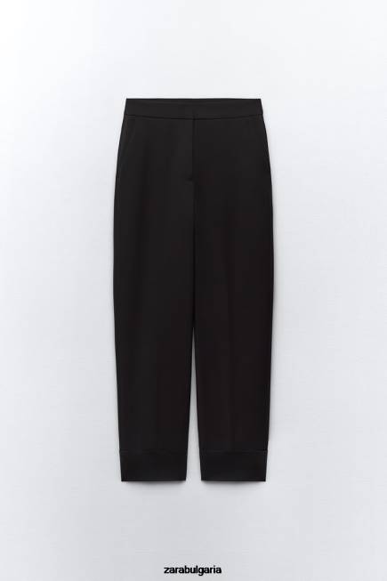 Zara облекло 66FT884 Жени панталони с обърнат маншет с прави крачоли черен