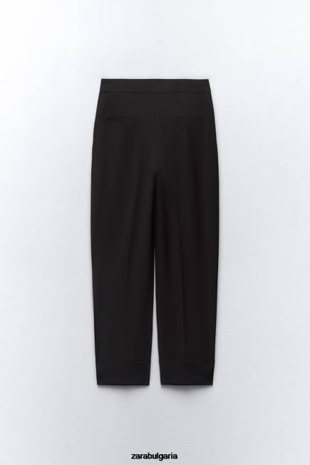 Zara облекло 66FT884 Жени панталони с обърнат маншет с прави крачоли черен