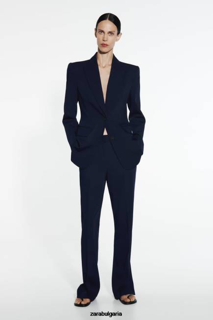 Zara облекло 66FT885 Жени разширен панталон с пълна дължина тъмносин