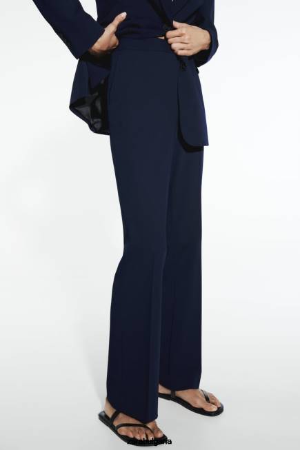 Zara облекло 66FT885 Жени разширен панталон с пълна дължина тъмносин