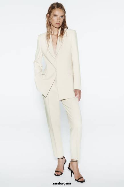 Zara облекло 66FT886 Жени тънки панталони с висока талия екрю