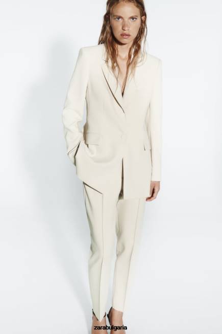 Zara облекло 66FT886 Жени тънки панталони с висока талия екрю