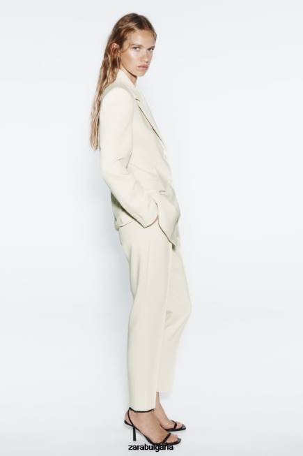 Zara облекло 66FT886 Жени тънки панталони с висока талия екрю