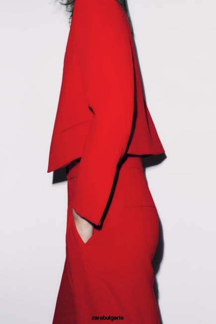 Zara облекло 66FT888 Жени прави панталони с висока талия ярко червено