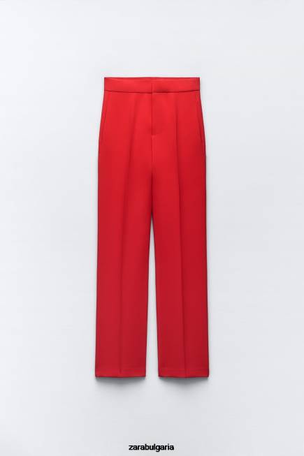 Zara облекло 66FT888 Жени прави панталони с висока талия ярко червено