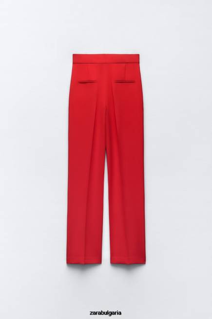 Zara облекло 66FT888 Жени прави панталони с висока талия ярко червено