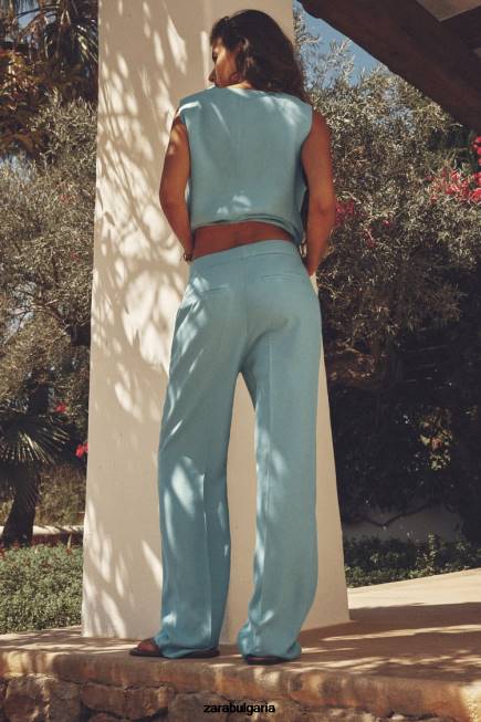 Zara облекло 66FT890 Жени прав панталон синя стомана