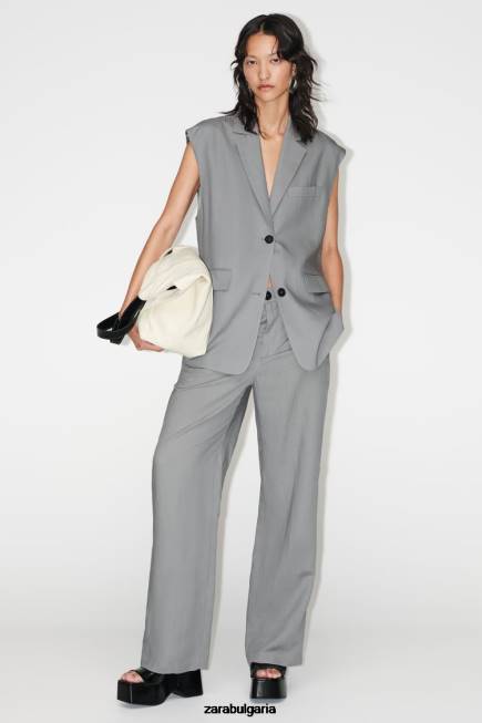 Zara облекло 66FT891 Жени разкроени панталони от ленена смес сиво