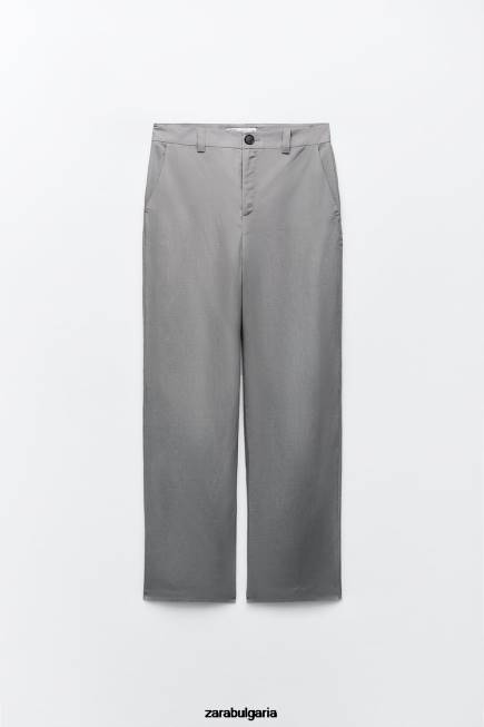 Zara облекло 66FT891 Жени разкроени панталони от ленена смес сиво