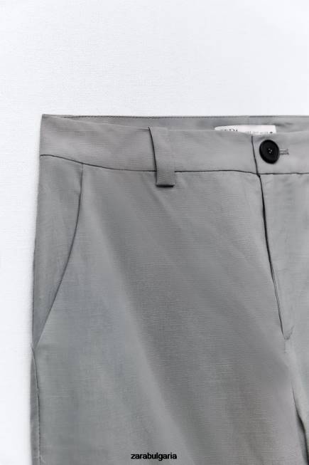 Zara облекло 66FT891 Жени разкроени панталони от ленена смес сиво