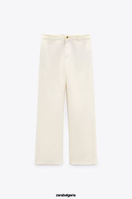 Zara облекло 66FT893 Жени разкроени панталони от ленена смес ванилия
