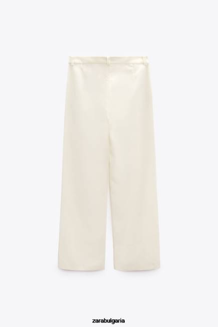 Zara облекло 66FT893 Жени разкроени панталони от ленена смес ванилия