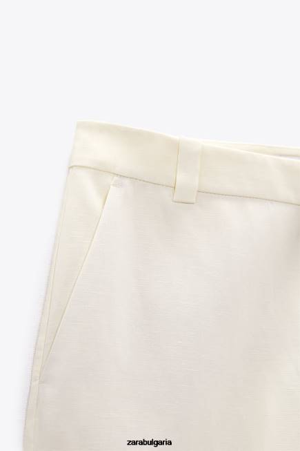 Zara облекло 66FT893 Жени разкроени панталони от ленена смес ванилия