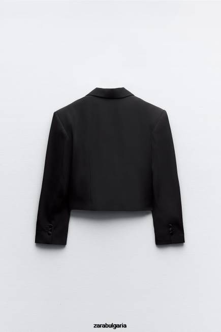 Zara облекло 66FT894 Жени изрязан блейзър с ревер със сатенен ефект черен
