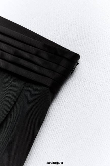 Zara облекло 66FT895 Жени панталон с широки крачоли на талията със сатенен ефект черен