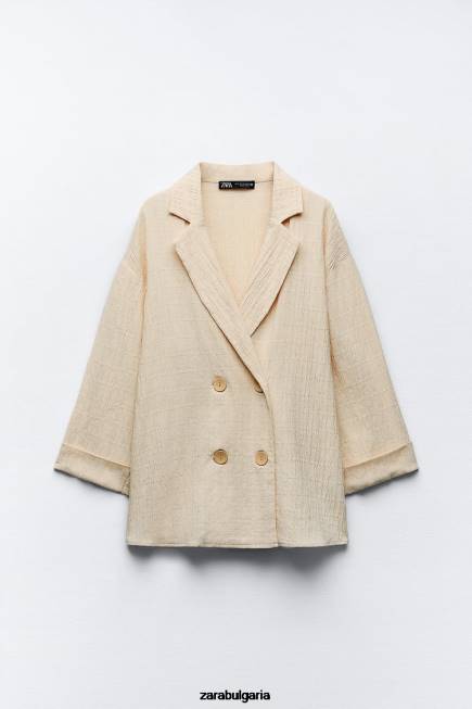 Zara облекло 66FT906 Жени двуреден блейзър с вид на бръчки екрю