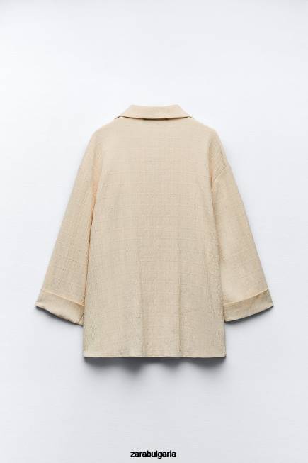 Zara облекло 66FT906 Жени двуреден блейзър с вид на бръчки екрю