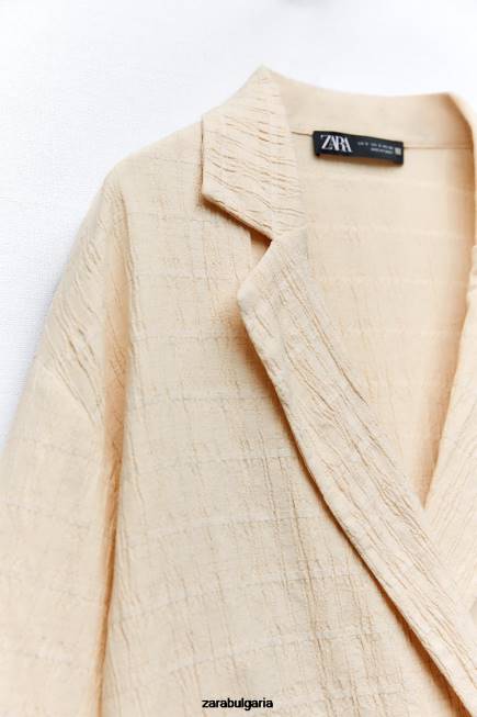 Zara облекло 66FT906 Жени двуреден блейзър с вид на бръчки екрю