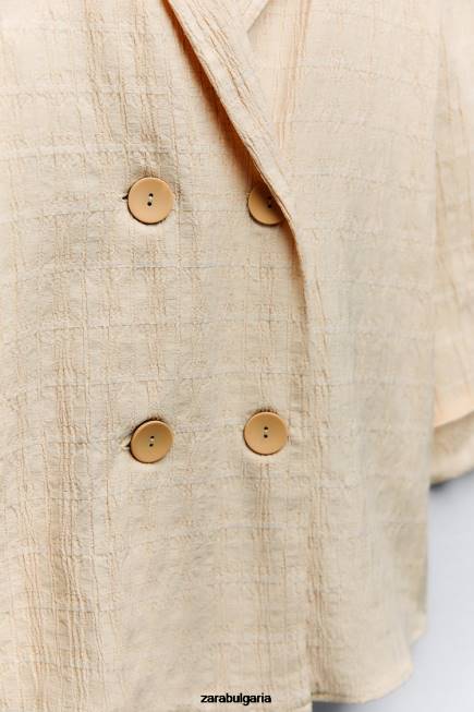 Zara облекло 66FT906 Жени двуреден блейзър с вид на бръчки екрю