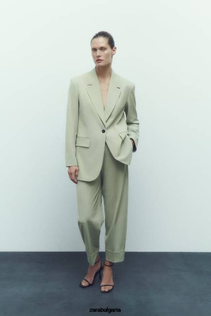 Zara облекло 66FT908 Жени сако с права кройка светло зелено