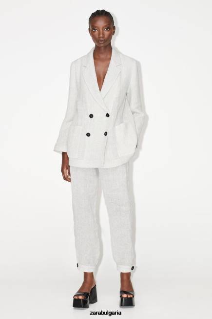 Zara облекло 66FT912 Жени ленен блейзър с ефект на бръчки сив мергел