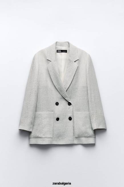 Zara облекло 66FT912 Жени ленен блейзър с ефект на бръчки сив мергел