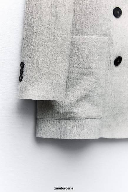 Zara облекло 66FT912 Жени ленен блейзър с ефект на бръчки сив мергел
