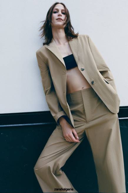 Zara облекло 66FT915 Жени право изрязано сако с джоб светло каки