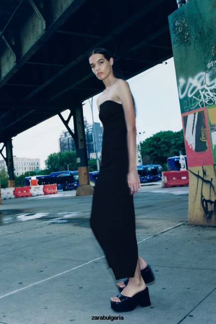 Zara облекло 66FT237 Жени zw дънкова рокля без презрамки черен