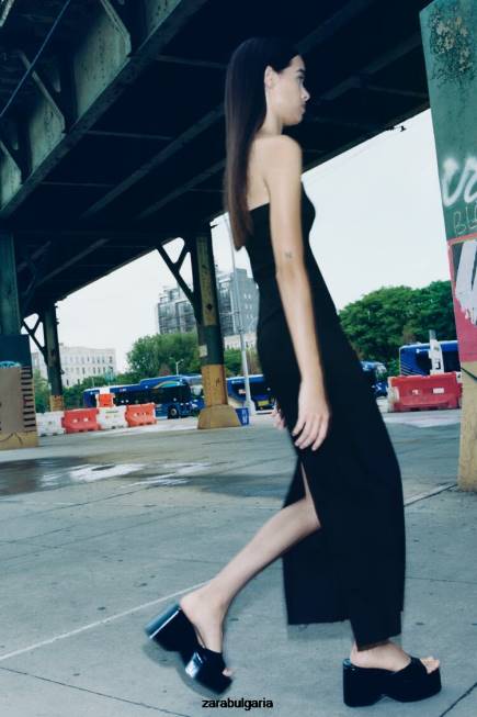 Zara облекло 66FT237 Жени zw дънкова рокля без презрамки черен