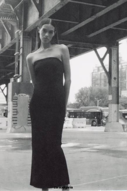 Zara облекло 66FT237 Жени zw дънкова рокля без презрамки черен