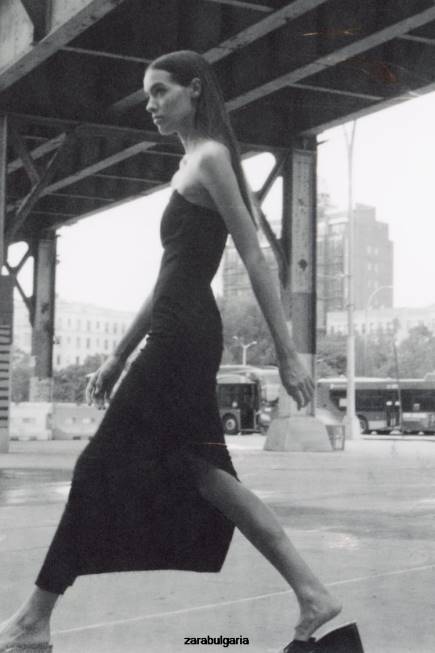 Zara облекло 66FT237 Жени zw дънкова рокля без презрамки черен