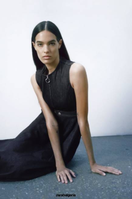 Zara облекло 66FT239 Жени zw колекция асиметрична дънкова рокля син