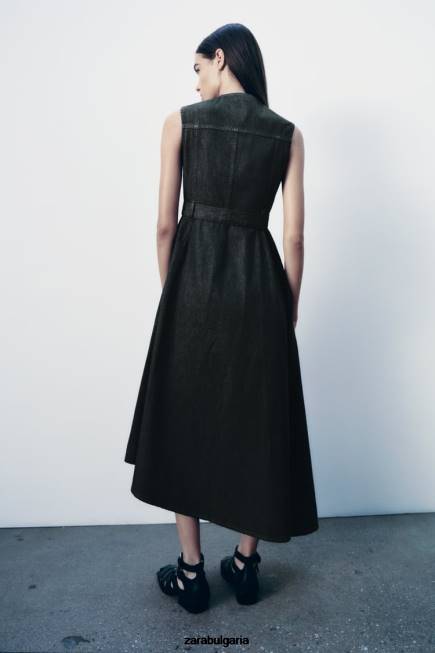 Zara облекло 66FT239 Жени zw колекция асиметрична дънкова рокля син