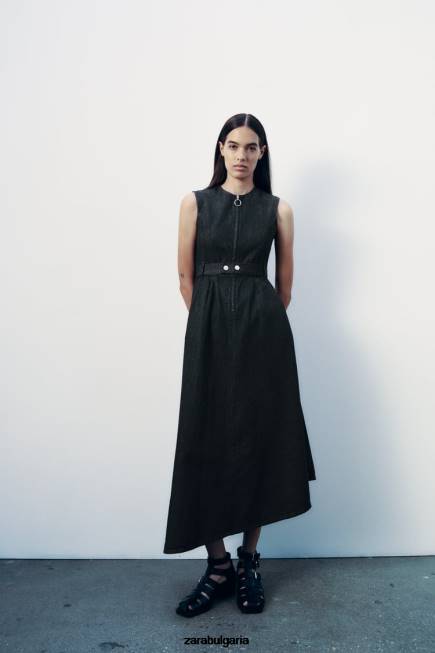 Zara облекло 66FT239 Жени zw колекция асиметрична дънкова рокля син