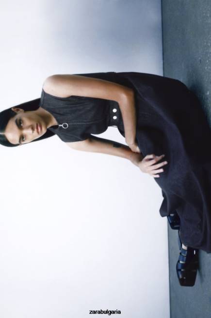 Zara облекло 66FT239 Жени zw колекция асиметрична дънкова рокля син