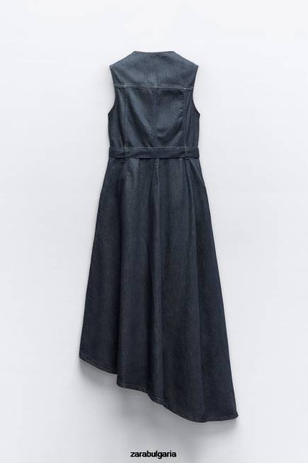 Zara облекло 66FT239 Жени zw колекция асиметрична дънкова рокля син
