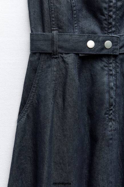 Zara облекло 66FT239 Жени zw колекция асиметрична дънкова рокля син