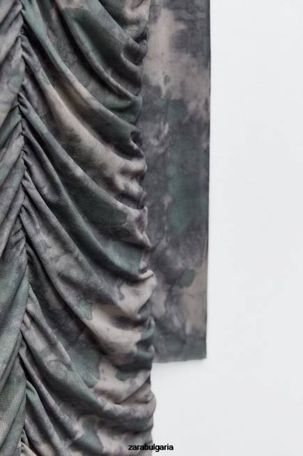 Zara облекло 66FT245 Жени рокля от щампован тюл зеленина