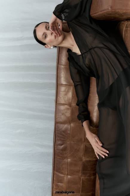 Zara облекло 66FT829 Жени дълга полупрозрачна рокля черен