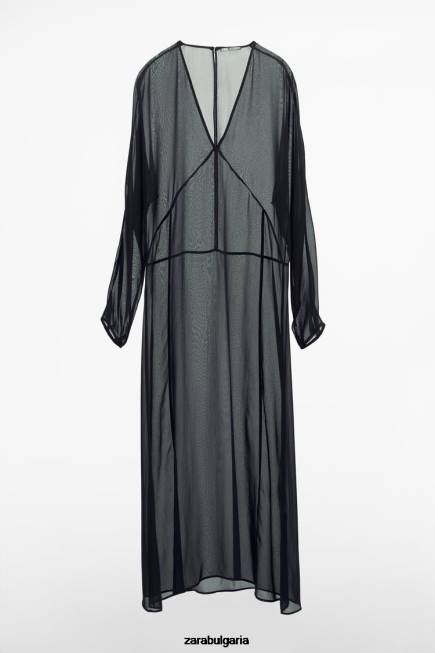 Zara облекло 66FT829 Жени дълга полупрозрачна рокля черен