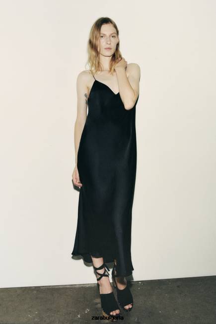 Zara облекло 66FT833 Жени плъзгаща се рокля черен