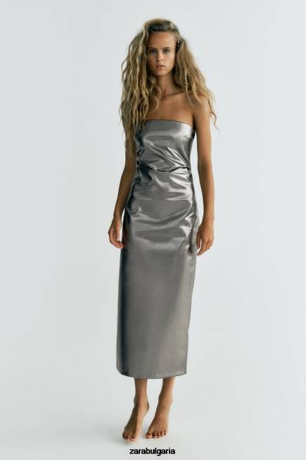 Zara облекло 66FT935 Жени метална рокля без презрамки стомана