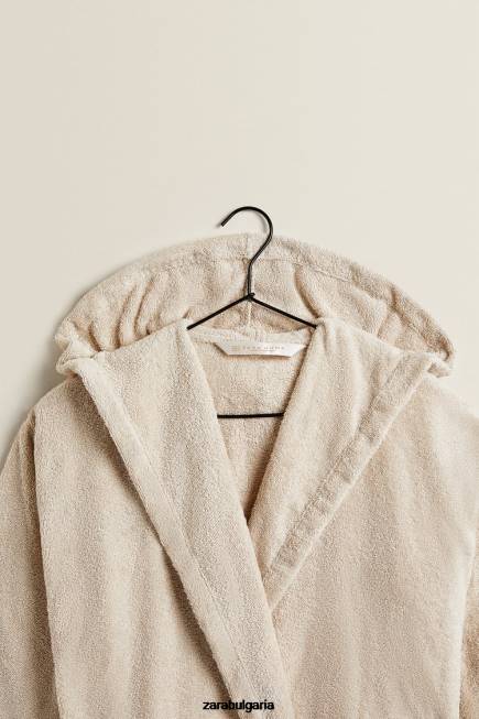 Zara облекло 66FT1743 Жени памучен халат с качулка пясък