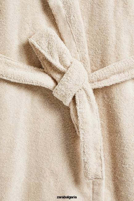 Zara облекло 66FT1743 Жени памучен халат с качулка пясък
